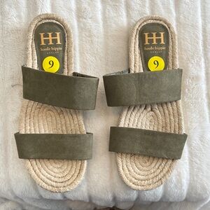 Haute Hippie Olive Green Double-Band Slide Sandals